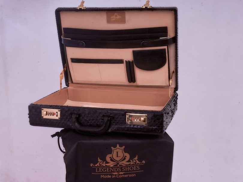 Black Saltwater Crocodile Head/Tail Combo Wooden Laptop Briefcase – Image 2