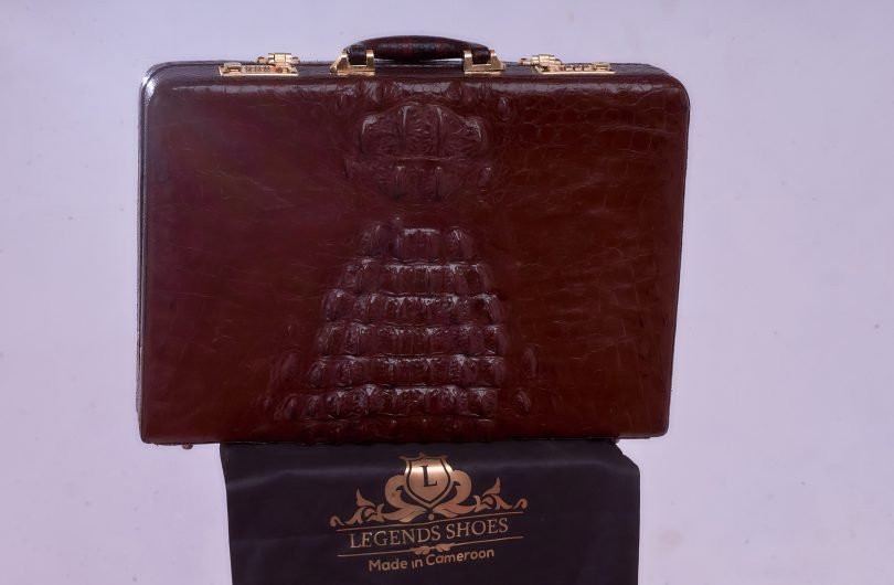 Brown Saltwater Crocodile Head/Tail Combo Wooden Laptop Briefcase – Image 4