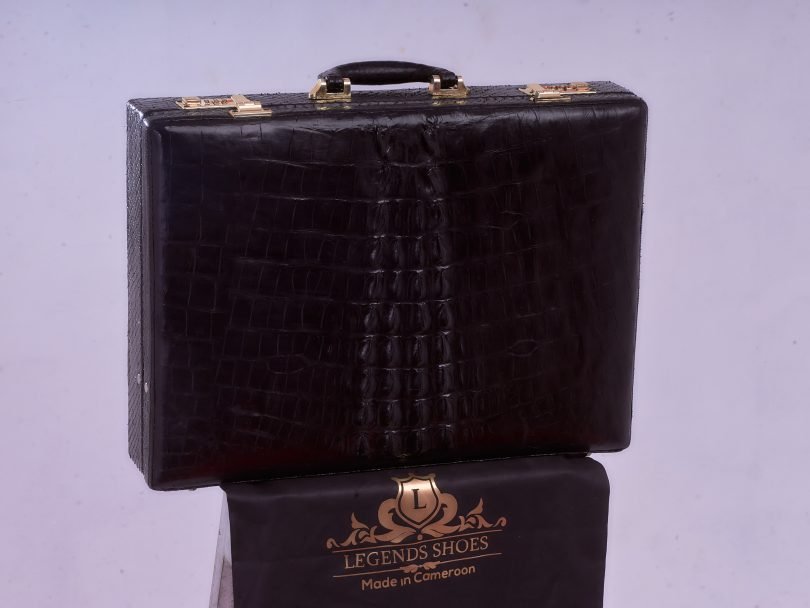 Black Saltwater Crocodile Head/Tail Combo Wooden Laptop Briefcase – Image 3