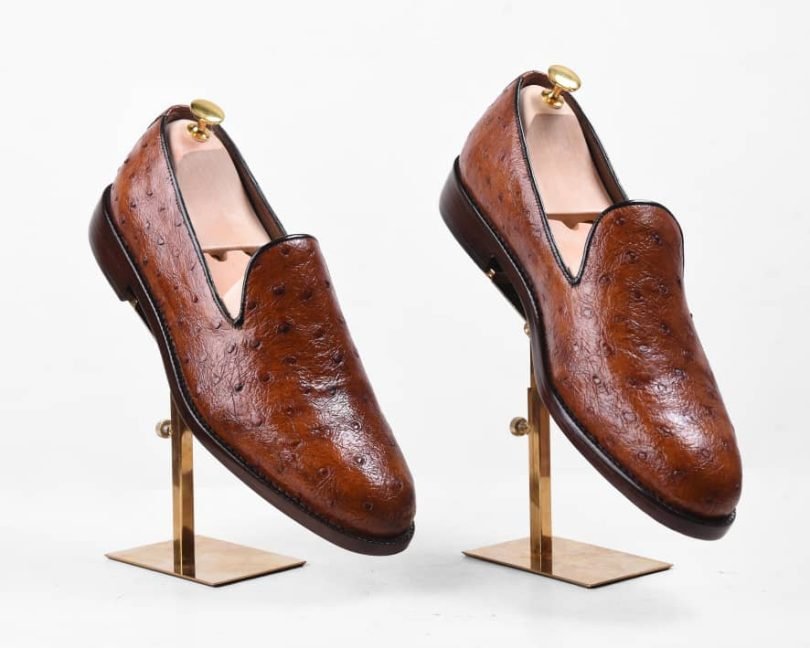 Somali Ostrich Brown Loafers Men's Shoes – Image 2