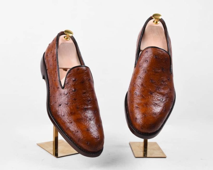 Somali Ostrich Brown Loafers Men's Shoes