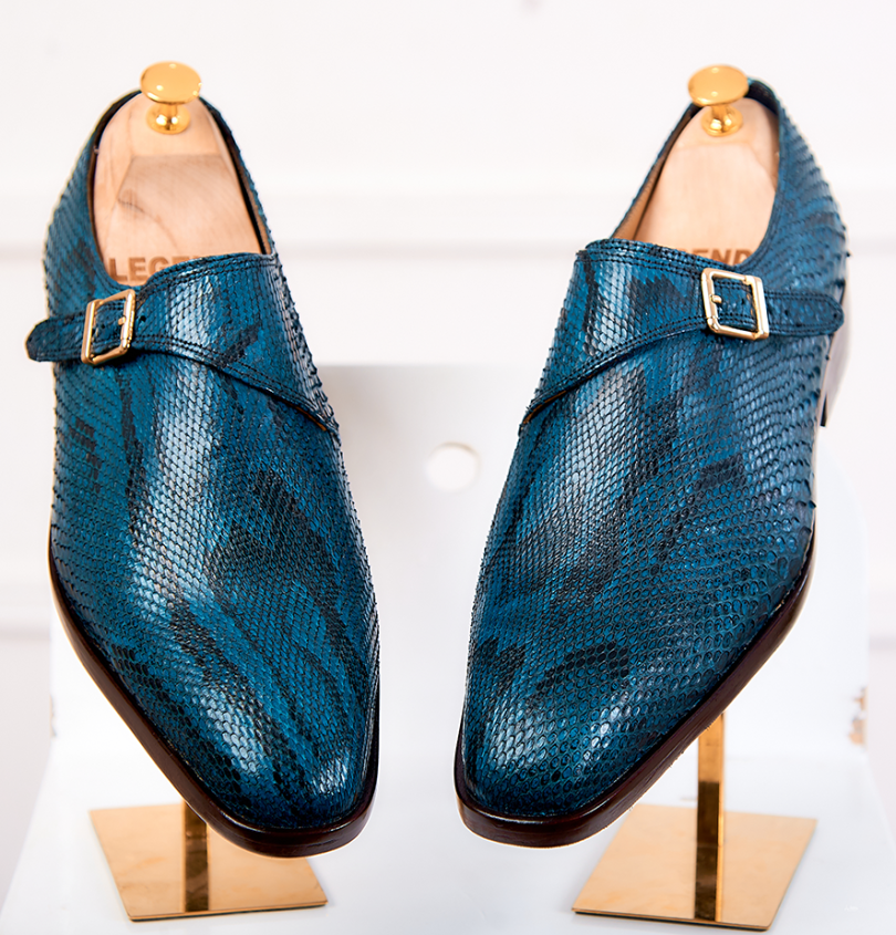 Legends Teal Sumatran Python Single Buckle Monk's Strap
