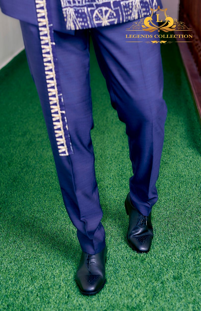 Midnight blue double-breasted jacket with Ndop patterns – Image 5