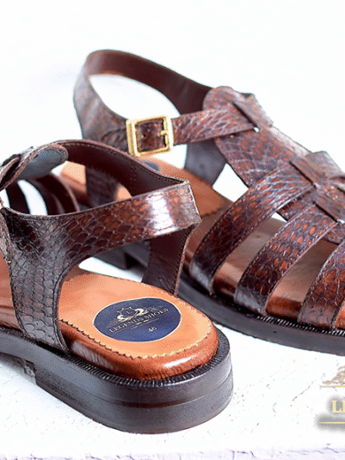 Brown Crocodile Leather Classic Men's Sandals
