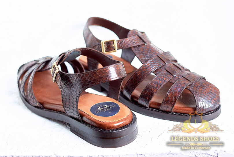 Brown Crocodile Leather Classic Men's Sandals