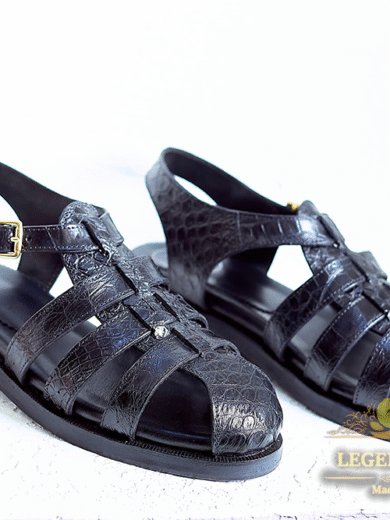 🖤 Luxurious Black Crocodile Leather Sandals for Men – Custom Made Elegance 🖤