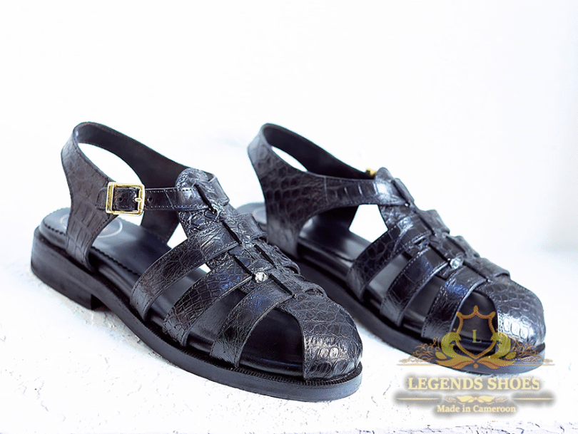 Brown Crocodile Leather Classic Men's Sandals – Image 2