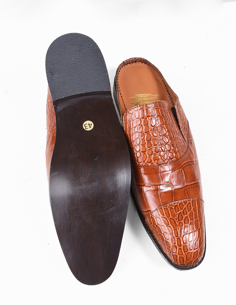 Luxury Men’s Crocodile Leather Slippers – Light Brown Elegance 🐊👞🔥 – Image 2