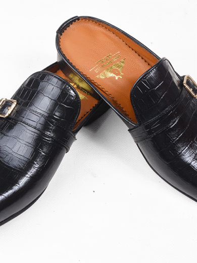 🔥 Luxury Black Crocodile Skin Men’s Slippers with Strap 🔥
