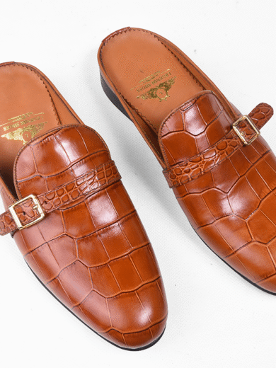 ✨ Light Brown Crocodile Skin Men’s Slippers with Strap – Luxury Redefined 🐊👞