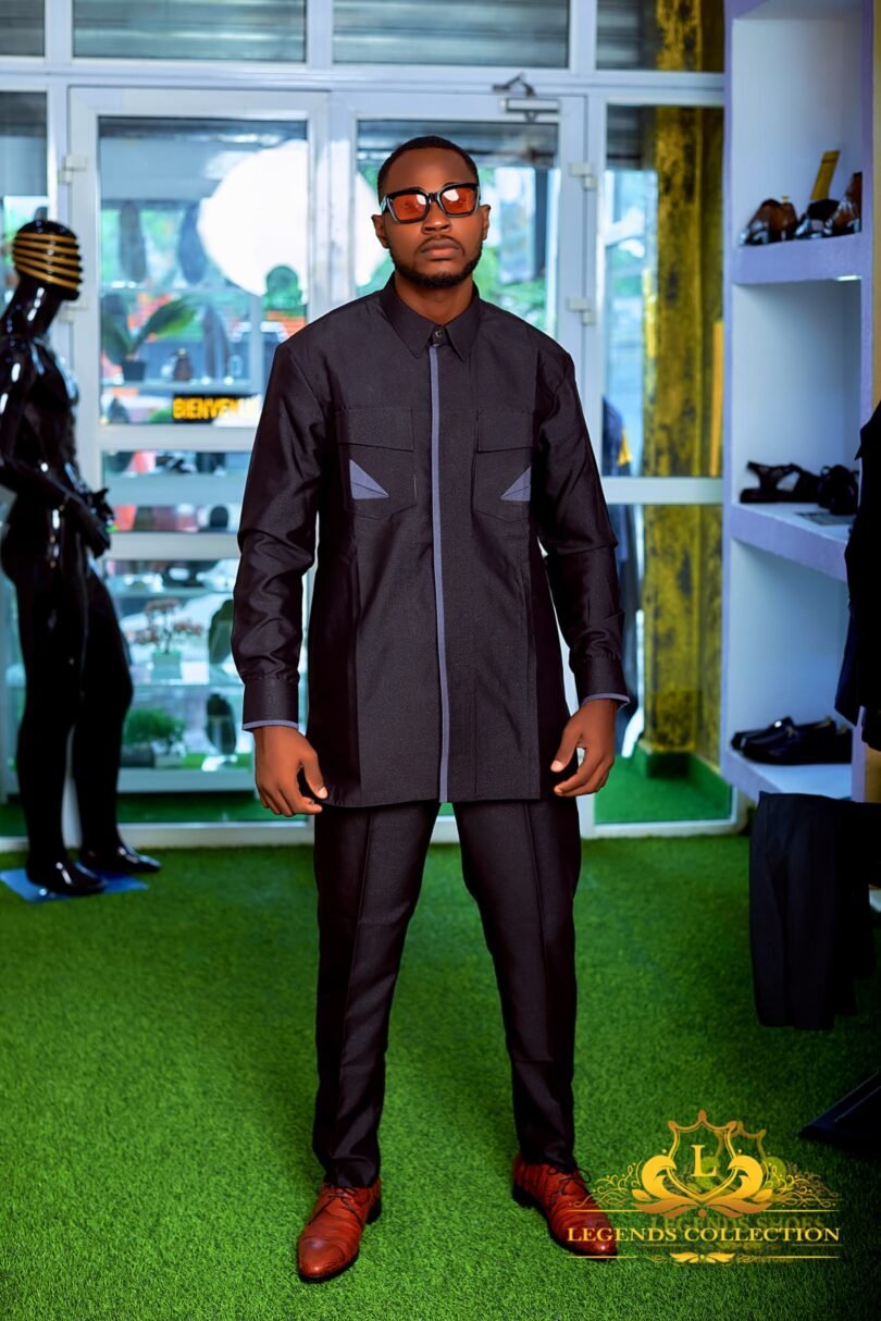 Men's black jacket set with two pockets – Image 3