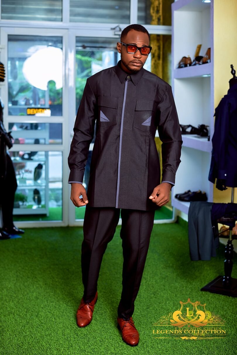 Men's black jacket set with two pockets – Image 2