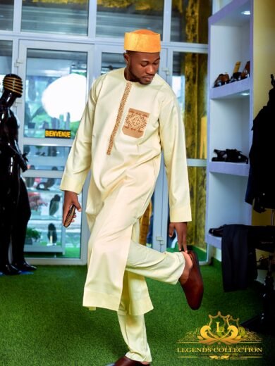 Men's set in lemon-colored Sahel model with light embroidery