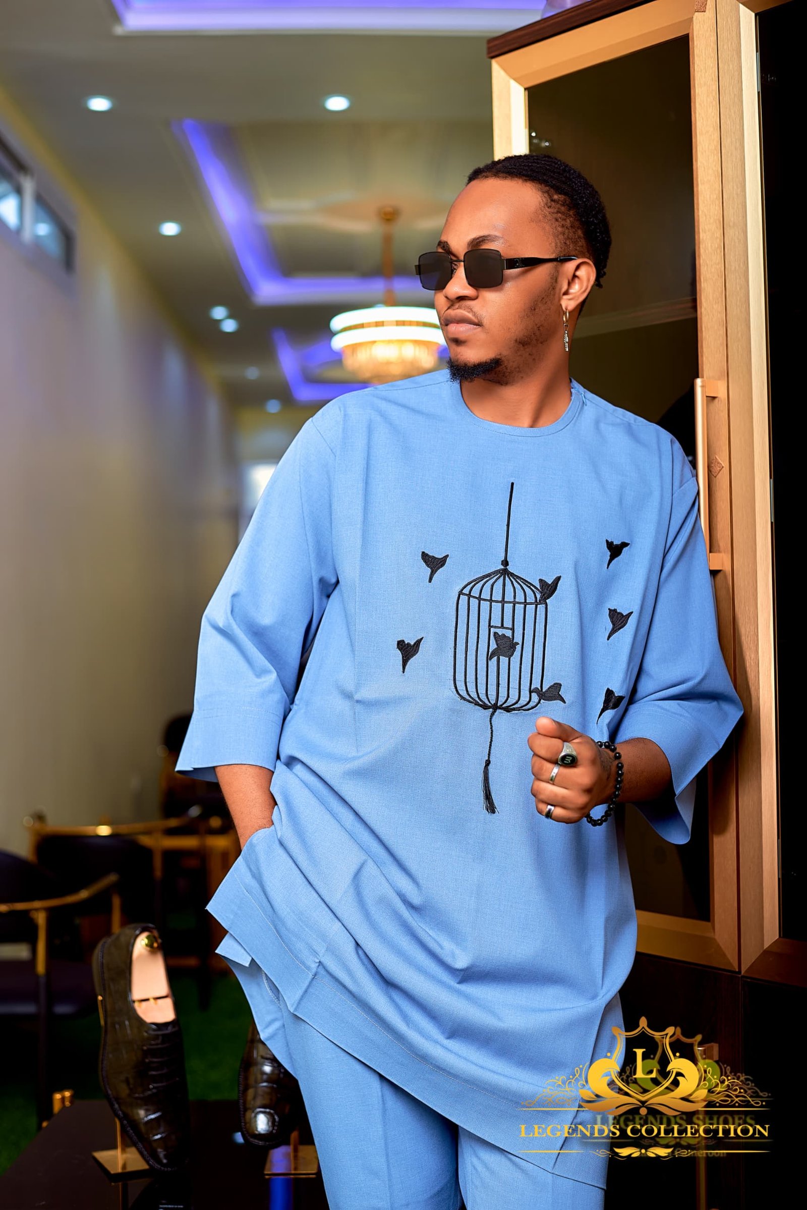 Men's sky blue saillon set with embroidery. â Image 4