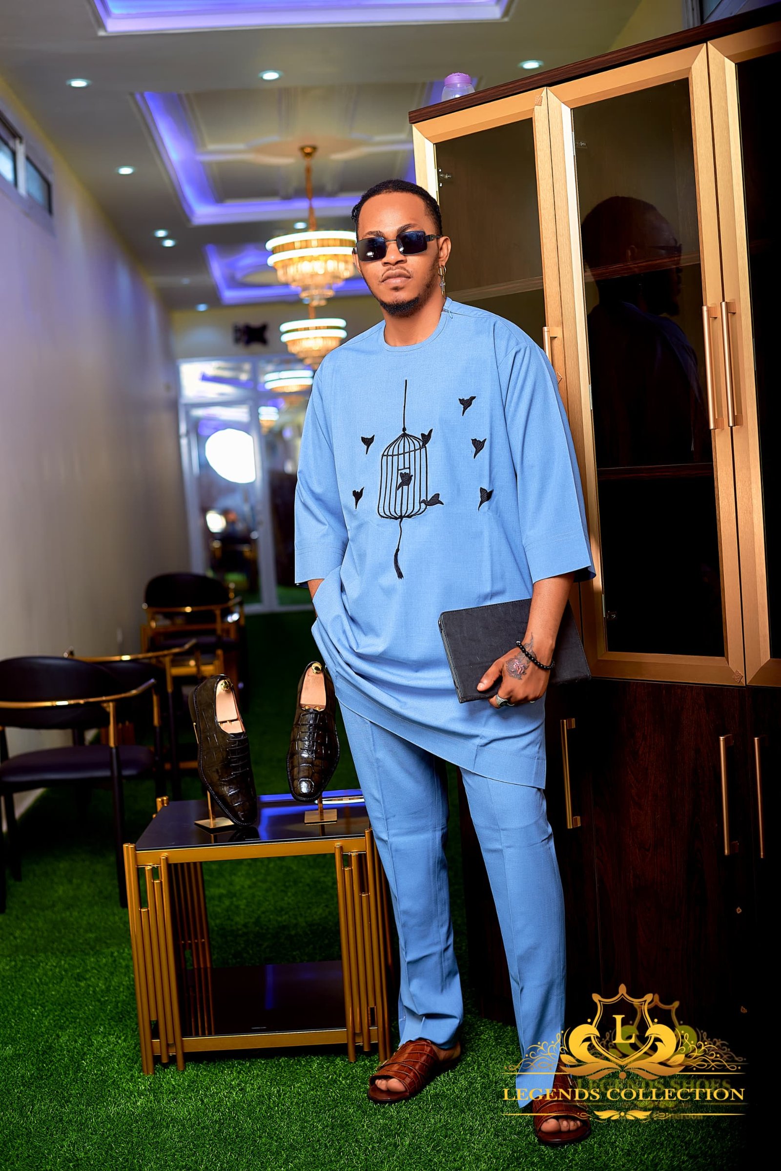 Men's sky blue saillon set with embroidery. â Image 3