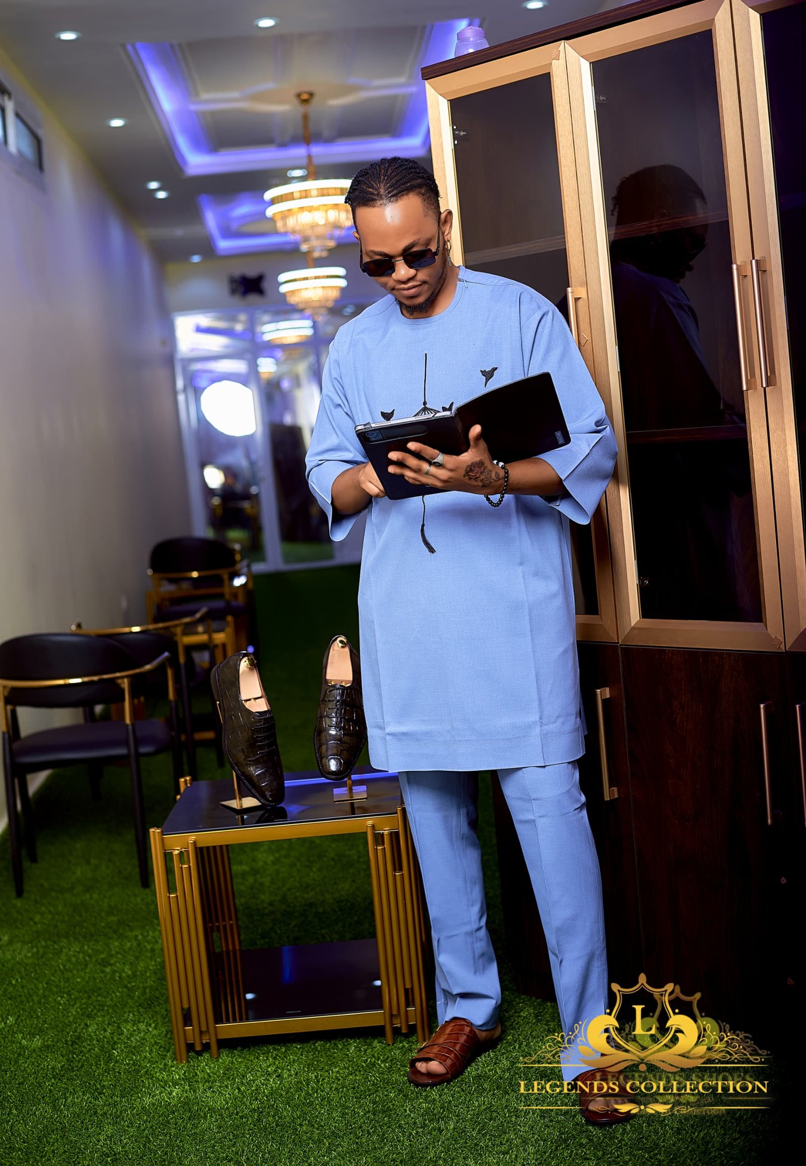 Men's sky blue saillon set with embroidery. â Image 2